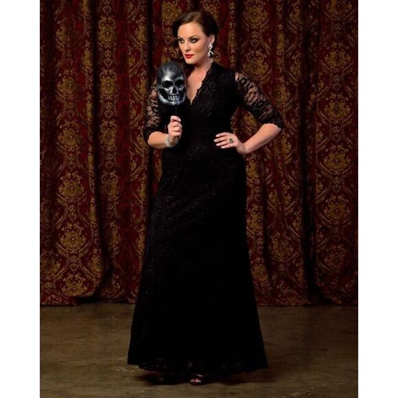 Kiyonna Dress Maxi Black Lace Screen Siren Size 12 Party Gala Slimming Gown - Picture 11 of 14